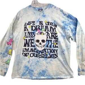 Coney Island Picnic Skull Rabbit Long Sleeve Shirt Size XL Tie Dye Hippie Artsy